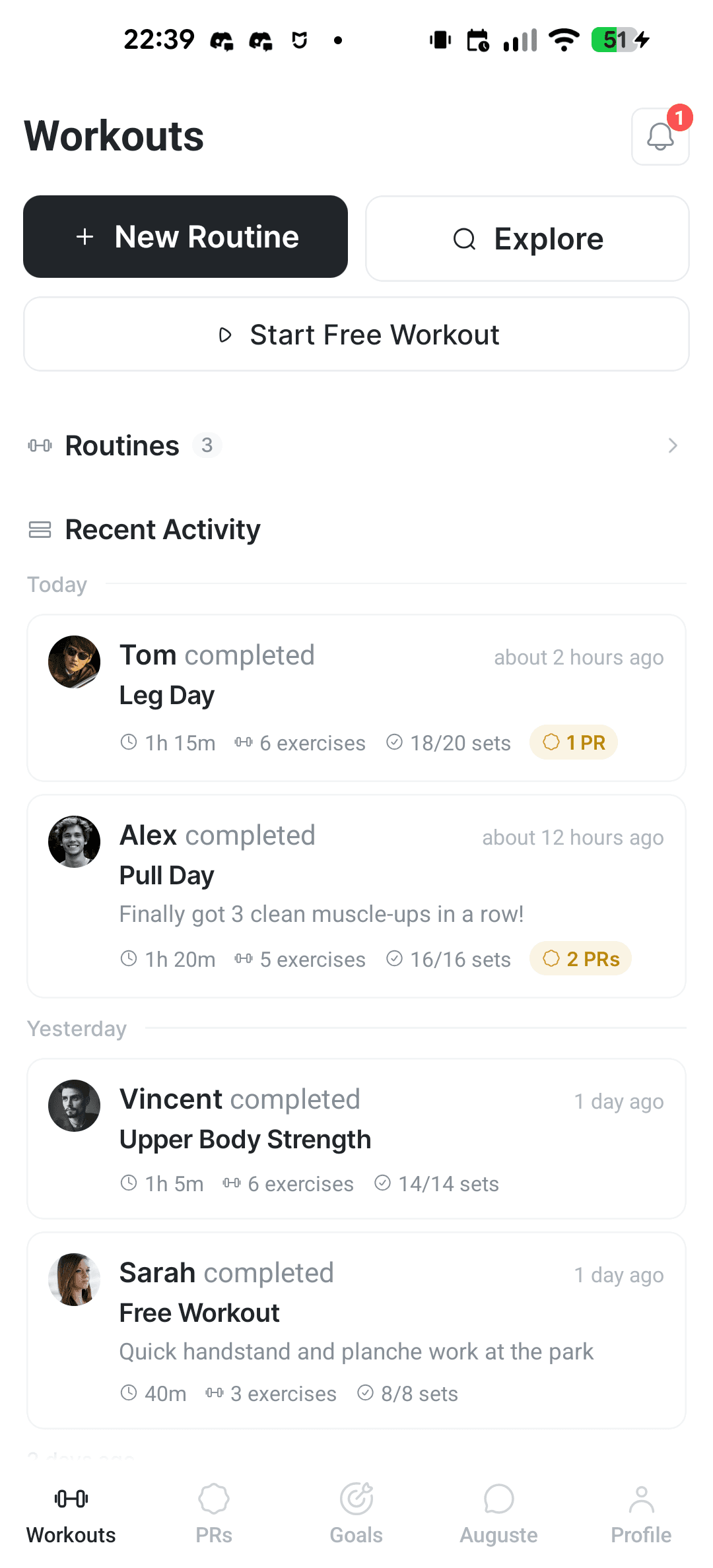 Friends activity feed